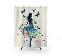 Cortina de Ducha con Mariposas | Cortina de baño con Silueta Femenina en Acuarela | Decoración para bañera | Tela de poliéster (145 x 210 cm / 57 x 83 Pulgadas (Ancho x Alto))