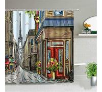 Cortina De Ducha con Paisaje De Vista De La Calle De Londres Paisaje De La Torre De París Juego De Cortinas De Baño Impermeables Decoración De Bañera con Ganchos 180x180cm
