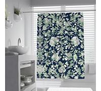 Cortina de Ducha con patrón botánico clásico, Enredadera Elegante sobre Fondo Azul Marino Profundo, Cortina Impermeable de bañera de poliéster Lavable a máquina 150 x 180 cm