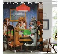Cortina de Ducha con Perros Divertidos Jugando al póquer, Cortina de baño de Tela de poliéster Impermeable con Arte de Perro Vintage, decoración de baño humorística 200x260cm/(WxH)