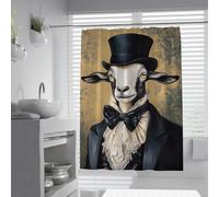 Cortina de Ducha con Retrato de Animales de Granja, Cabra Peculiar vistiendo un Estampado de Esmoquin, Cortina de baño de poliéster de Secado rápido, decoración del baño de Invitados W120xL200 cm