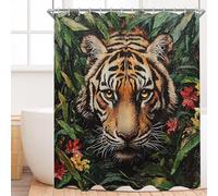 Cortina de Ducha, Cortinas de Baño Poliester Lavable, Impermeable Cortina Ducha 150x200cm, Cortinas Bañera Secado Rápido con 12 x Ganchos, Dobladillo Ponderado, Patrón Tigre de la Selva l-135