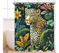Cortina de Ducha, Cortinas de Baño Poliester Lavable, Impermeable Cortina Ducha 300x180cm, Cortinas Bañera Secado Rápido con 12 x Ganchos, Dobladillo Ponderado, Patrón Selva Leopardo l-31