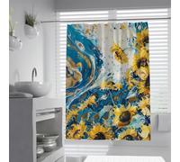 Cortina de Ducha Creativa en Acuarela, Girasoles Amarillos y remolinos oceánicos, Elegante Cortina de Ducha para decoración de baño Lavable a máquina 150 x 200 cm