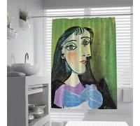 Cortina de Ducha cubista Verde Mujer Abstracta con Retrato de Arte y Cortina de baño Impermeable de Tela Cortinas de baño con Ganchos 120x180cm