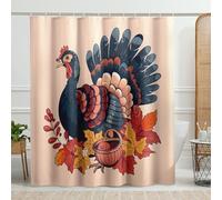 Cortina de ducha de Acción de Gracias, cortina de ducha de tela impermeable para otoño, vacaciones, decoración de baño con hojas y cesta de cosecha con ganchos, 72 x 72 pulgadas