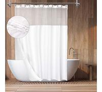 Cortina de Ducha de algodón Estilo Hotel con Forro de Tela a presión, Parte Superior de Ventana de Malla, Tela de Mezcla de algodón Tejido gofre de Panal, Lavable, Color Blanco, 72 x 72 Pulgadas