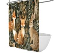 Cortina de Ducha de Amigos Animales del Bosque Equipo de Vida Silvestre Adorable y Cortina de bañera de Mystic Meadow Poliéster Impermeable Lavable con Ganchos 90 x 180 cm
