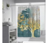 Cortina de Ducha de árbol W200xL240cm Abstracto Verde Verdoso Gris Grandes Plantas del Bosque Textura de Papel de Aluminio Dorado Moho Tela de poliéster Resistente Cortinas de baño para Apartamentos