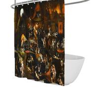 Cortina de Ducha de Arte extraña - Escena de Caos en enjambre de Monstruos Cortina de baño grotesca del Renacimiento del Norte con Ganchos en Forma de C para Decorar el baño 180 x 220 cm