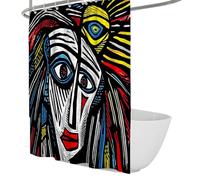 Cortina de Ducha de Arte Facial cubista con expresión Abstracta Diseño de Retrato Cortina Impermeable de poliéster Lavable a máquina con Ganchos 180 x 180 cm