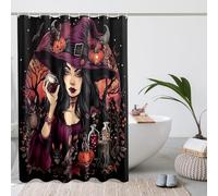 Cortina de ducha de bruja de Halloween, bosque encantado oscuro, calabaza, murciélago, floral, gótica, decoración de baño, otoño, espeluznante, tela impermeable, con ganchos, 157 x 183 cm