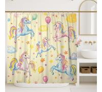 Cortina de ducha de caballo mágico, decoración de baño de fantasía mágica, color amarillo pastel, para sala de juegos para niños, cortina de ducha de tela impermeable con ganchos, 72 x 84 pulgadas