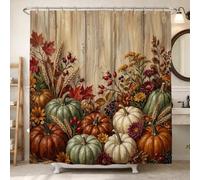Cortina de ducha de calabazas, diseño rústico de hojas de granja, color naranja otoñal, lavable, con ganchos, cortinas de tela para el hogar, baño, decoración de hotel, 72 x 84 pulgadas