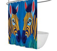 Cortina de Ducha de Cebra a Rayas exóticas Decoración de baño Lavable de Secado rápido Conjunto de Cortinas de baño de Vida Silvestre Azul Brillante de Moda con Ganchos W180xL220 cm