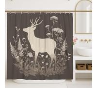Cortina de ducha de ciervo, diseño de flores rústicas de helecho, color marrón otoño, lavable, con ganchos, cortinas de tela para baño, dormitorio, 72 x 78 pulgadas