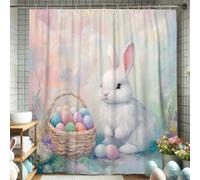 Cortina de ducha de conejo de Pascua, decoración de cesta de huevos de colores pastel para baño de primavera, bonito juego de cortina de ducha de tela impermeable moderna con ganchos, 72 x 78 pulgadas