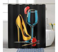 Cortina de ducha de copa de vino de tacón alto, negro, rojo, amarillo, caramelo, tela impermeable abstracta para decoración de baño, accesorio moderno y divertido para el hogar con ganchos, 157 x 183