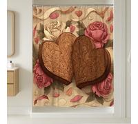 Cortina de ducha de corazones, romántica vintage, pétalos de rosas de San Valentín, lavable, con ganchos, diseño impreso, decoración para baño, habitación de invitados, 54 x 78 pulgadas