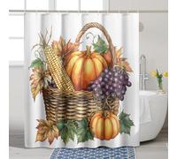 Cortina de ducha de cosecha de Acción de Gracias, otoño, festivo, otoño, calabaza, hoja de uva, cesta de mimbre, decoración de baño, cortina de ducha de tela rústica resistente al agua con ganchos, 72