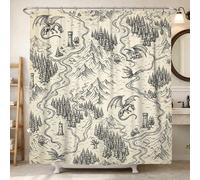 Cortina de ducha de dragón, aventura de fantasía, bosque de montaña, ninguno beige, poliéster, impermeable, con patas de garra, para baño, bañera, apartamento, decoración de 72 x 78 pulgadas