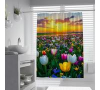 Cortina de Ducha de Flor al Atardecer con Tulipanes y Flores Silvestres de Colores Cortina de baño para Decorar el baño Secado rápido con Ganchos de plástico 180 x 200 cm