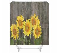 Cortina De Ducha De Flores Amarillas, Cortinas De Ducha Modernas Y Elegantes Cortina De Girasoles De Puerta De Madera De Poliéster para Exterior De Hotel 165X200cm