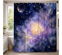 Cortina de ducha de flores, celestial elegante luna y estrellas violeta, de poliéster, impermeable, para el hogar, baño, decoración de hotel, 54 x 78 pulgadas