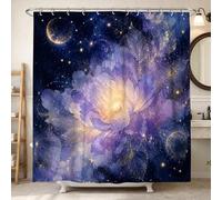 Cortina de ducha de flores, celestial elegante luna y estrellas violeta, diseño de tela impermeable, cortinas de baño para el hogar, baño, decoración de hotel, 72 x 72 pulgadas