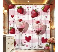 Cortina de ducha de fresa, corazón blanco melocotón y bayas, decoración de boda para baño, primavera y verano, elegancia moderna, juego de cortina de ducha de tela impermeable con ganchos, 72 x 78