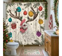 Cortina de ducha de gallo, adornos navideños festivos, cajas de regalo, color rojo, lavable, con ganchos, cortinas de tela para bañera, decoración para baño, dormitorio, 72 x 72 pulgadas