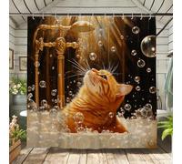Cortina de ducha de gato, cortina de baño de gato atigrado naranja colorido para decoración de baño, primavera y verano, juego de cortina de ducha de tela impermeable con ganchos, 62 x 72 pulgadas