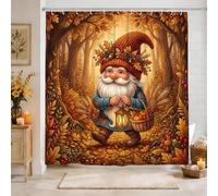 Cortina de ducha de gnomo, cesta rústica de farol, color naranja otoñal, diseño de tela impermeable, cortinas de baño, decoración para baño y dormitorio, 72 x 84 pulgadas