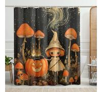 Cortina de ducha de Halloween, bonita decoración de cuento de hadas de bruja y calabaza, festival de cosecha de otoño, cortina de baño de tela resistente al agua, con ganchos, 72 x 72 pulgadas