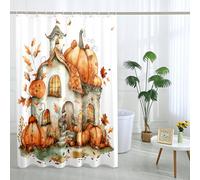 Cortina de ducha de Halloween con diseño de calabaza, color naranja, otoño, Acción de Gracias, festiva, de cuento de hadas, para decoración de baño, cortina de ducha de tela impermeable con ganchos