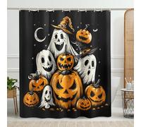 Cortina de ducha de Halloween, cortina negra espeluznante de calabaza fantasma para decoración de vacaciones de otoño, juego de tela impermeable con ganchos, 62 x 72 pulgadas