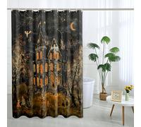 Cortina de ducha de Halloween de casa encantada, cortina de ducha gótica espeluznante para decoración de baño de otoño, juego de cortina de ducha de tela impermeable con ganchos, 72 x 78 pulgadas