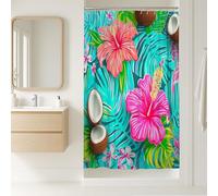 Cortina de ducha de hibisco, hojas de coco vibrantes tropicales de verano, melocotón, tela impermeable, decoración para baño, habitación de invitados, 36 x 72 pulgadas
