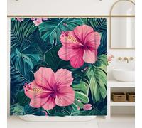 Cortina de ducha de hibisco, hojas florales tropicales, flores de verano, melocotón, tela impermeable, cortinas de ducha para baño, bañera, apartamento, decoración de 72 x 78 pulgadas