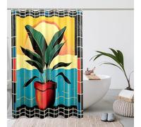 Cortina de ducha de hojas tropicales, vibrante diseño de plantas de puesta de sol de playa para decoración de baño, arte contemporáneo de verano, juego de cortina de ducha de tela impermeable con