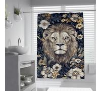 Cortina de Ducha de león para Fauna barroca Flora exótica del Bosque Diseño de Retratos de Animales Cortina de baño Decoración de baño Shabby Chic Tela Lavable 150 x 200 cm