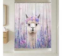 Cortina de ducha de llama, floral, lavanda, melocotón, violeta, decoración de baño, primavera y verano, bonita cortina de ducha de tela impermeable moderna con ganchos, 54 x 78 pulgadas