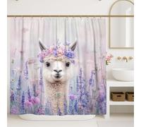 Cortina de ducha de llama, floral, lavanda, melocotón, violeta, decoración de baño, primavera y verano, bonita cortina de ducha de tela impermeable moderna con ganchos, 72 x 78 pulgadas