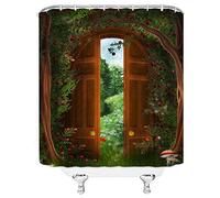Cortina de Ducha de Madera para Puerta de jardín, casa de árbol de Hadas del Mundo, paisajes Naturales, decoración de baño, Tela de poliéster Impermeable con Gancho de 170 x 170 cm