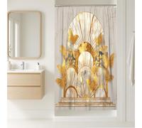 Cortina de ducha de mariposa, decoración de baño de mármol de mariposa dorada, elegante cortina de ducha de tela inspirada en la naturaleza para primavera y verano, con ganchos, 91 x 183 cm