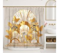 Cortina de ducha de mariposa, decoración de baño de mármol de mariposa dorada, elegante cortina de ducha de tela inspirada en la naturaleza para primavera y verano, con ganchos, 72 x 84 pulgadas