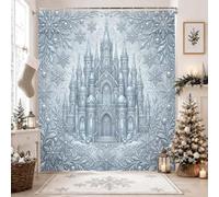 Cortina de ducha de Navidad con diseño de castillo de hielo de invierno, 72 | Tema del país de las maravillas de invierno, detalles intrincados de copo de nieve, elegante diseño de palacio de hielo