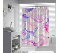 Cortina de Ducha de Niebla Abstracta Cortinas de baño de Arte Fluido Moderno con Ganchos Decoración de baño con Ondas Rosas moradas Tela Impermeable de poliéster W150xL200 cm