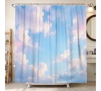 Cortina de ducha de nubes, moderna, minimalista, horizonte, estrellas, primavera, azul, poliéster, impermeable, para el hogar, baño, decoración de hotel, 72 x 84 pulgadas