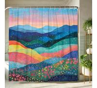 Cortina de ducha de paisaje colorido, cortina de baño con patrón de colina vibrante para decoración de baño, primavera y verano, moderno, artístico, impermeable, juego de cortina de ducha con ganchos